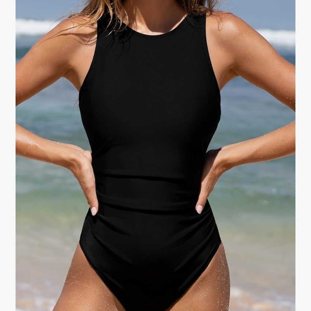 Elegant Black Women's Swimsuit Tummy Contour